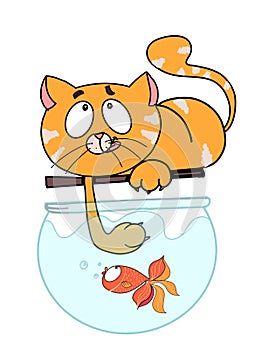Cute cartoon cat and fish coloring white background cartoon illustration