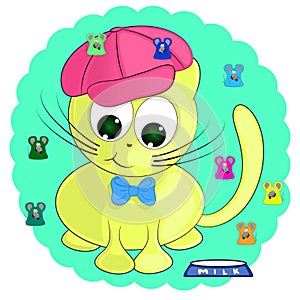 Cute cartoon cat and mice. vector illustration.