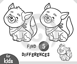 Cute cartoon cat pet animal, Find differences educational game for children