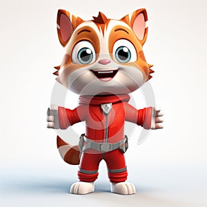 Cute Cartoon Cat In Red Costume - 3d Model With Bold Character Design