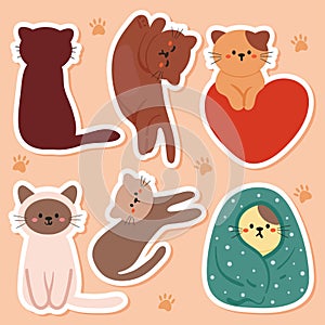 Cute cartoon cat sticker set