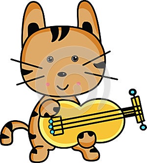 Cute Cartoon cat playing musical instrument photo