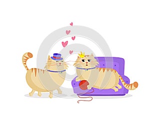 Cute cartoon cats boy and girl in love print
