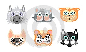 Cute Cartoon Cats and Dogs Muzzle Vector Set