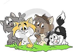 Cute cartoon cats posing in front of a camera vector illustration