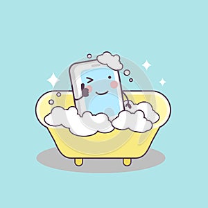 Cute cartoon cellphone taking shower