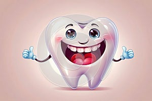 Cute cartoon character anthromorphic tooth, friendly dental care mascot photo