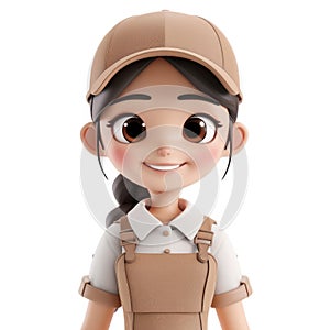 cute cartoon character of a female logistics delivery service worker. 3D render style