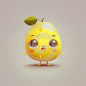 cute cartoon character of lemon in white background generative ai