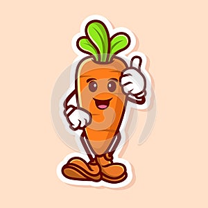 cute cartoon character of orange carrot with green leaf thumbs up