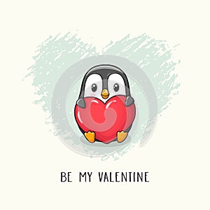 Cute cartoon character penguin with big heart