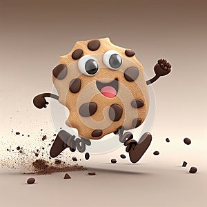 cute cartoon character of runaway chocolate chips generative ai