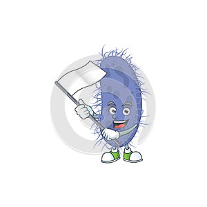 Cute cartoon character of salmonella typhi holding white flag