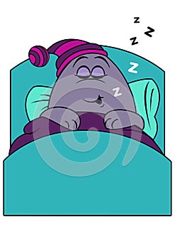 Cute Cartoon Character Sleeping in bed photo