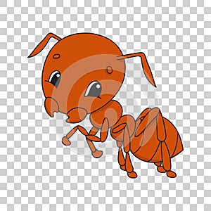 Cute cartoon character sticker ant. Animal theme. Colorful vector illustration. Isolated on transparent background. Design element