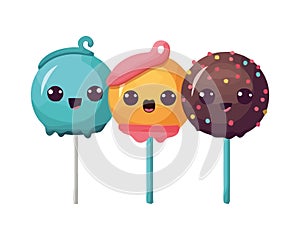 Cute cartoon characters enjoy sweet candies