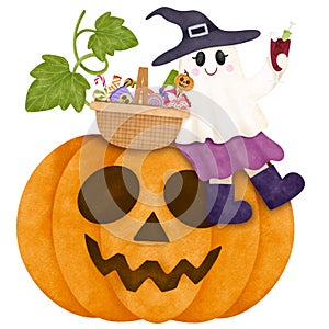 Cute cartoon characters Halloween watercolor illustration