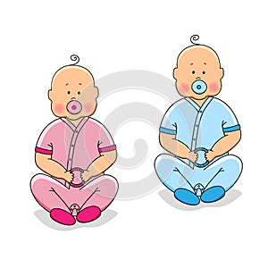 Cute cartoon characters of newborn babies