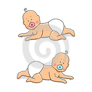 Cute cartoon characters of newborn babies