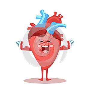 Cute cartoon cheerful character of healthy human heart. Human anatomy, medical concept. Illustration, icon