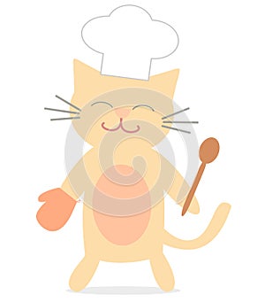 Cute cartoon chef cat funny vector illustration