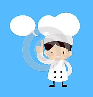 Cute Cartoon Chef - Smiling and Pointing to Speech Bubble