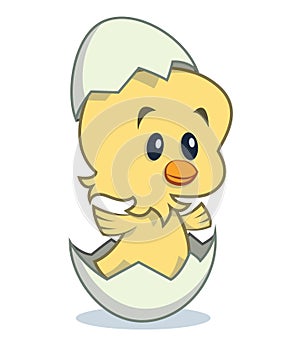 Cute cartoon chick hatching from egg