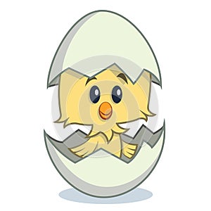 Cute cartoon chick hatching from egg