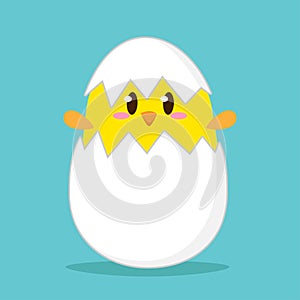 Cute cartoon chicken in eggshell