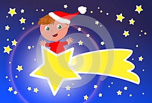 Cute cartoon child riding a comet