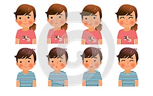 Cute cartoon children set. Cute diverse kids faces