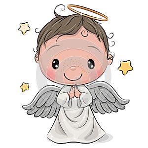 Cartoon Christmas angel boy isolated on white background photo