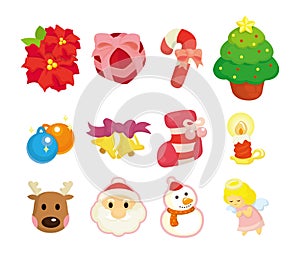 Cute cartoon Christmas element icon set