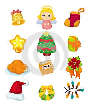 Cute cartoon Christmas element icon set