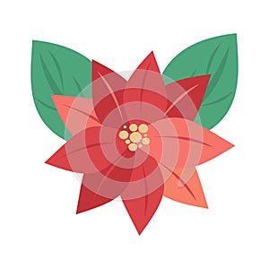 Cute cartoon christmas flower poinsettia vector illustration isolated on a white background.