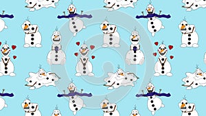 Cute Cartoon Christmas snowmen characters. animation Loop Background.