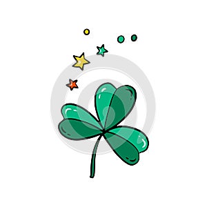 Cute cartoon clover. St. Patrick`s Day illustration isolated on white background.