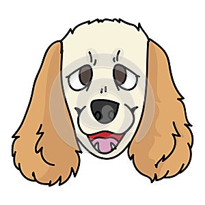 Cute cartoon cocker spaniel puppy face vector clipart. Pedigree kennel doggie breed for dog lovers. Purebred domestic