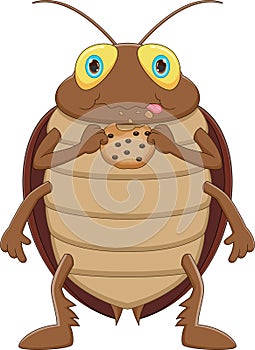 Cute cartoon cockroach eating cookies