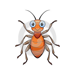 Cute cartoon cockroach insect illustration on white background