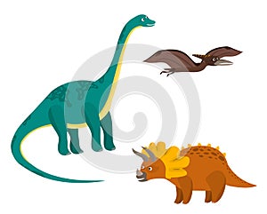 Cute cartoon colorful dinosaurs set