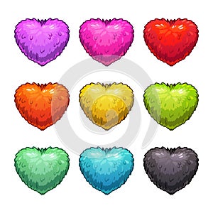Cute cartoon colorful fluffy hearts
