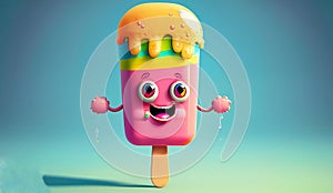 Cute Cartoon Colorful Ice Cream Popsicle Treat Character, generative Ai