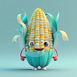 cute Cartoon Corn Character, Generative AI