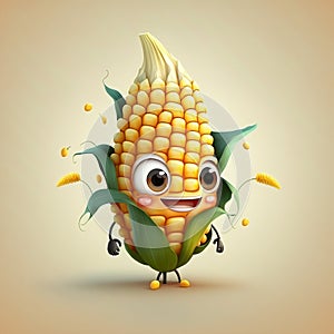 cute Cartoon Corn Character, Generative AI