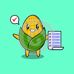 Cute cartoon corn character holding checklist note