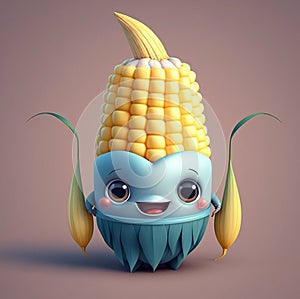 Cute Cartoon Corn Character Illustration By Generative AI