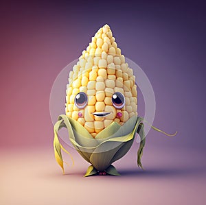 Cute Cartoon Corn Character Illustration By Generative AI