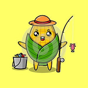 Cute cartoon corn fishing