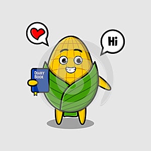 Cute cartoon corn singer character holding mic